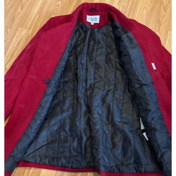 Tower By London Fog Coat Womens Lg Red Double Breasted Wool Blend Peacoat Lined - Picture 4 of 11